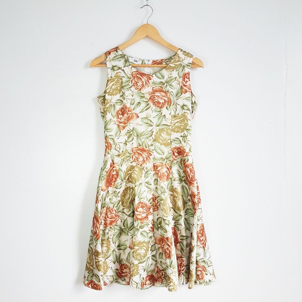 Vintage Pastel Flower Dress Vintage Prom Flower Dress Floral Satin Formal Size S